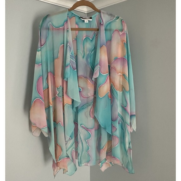 VTG 80s Yolanda Lorente Hand Painted Silk Kimono Robe Boho Cottagecore Vacation - Picture 1 of 8